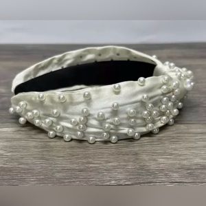 Elegant Pearl-Embellished White Headband